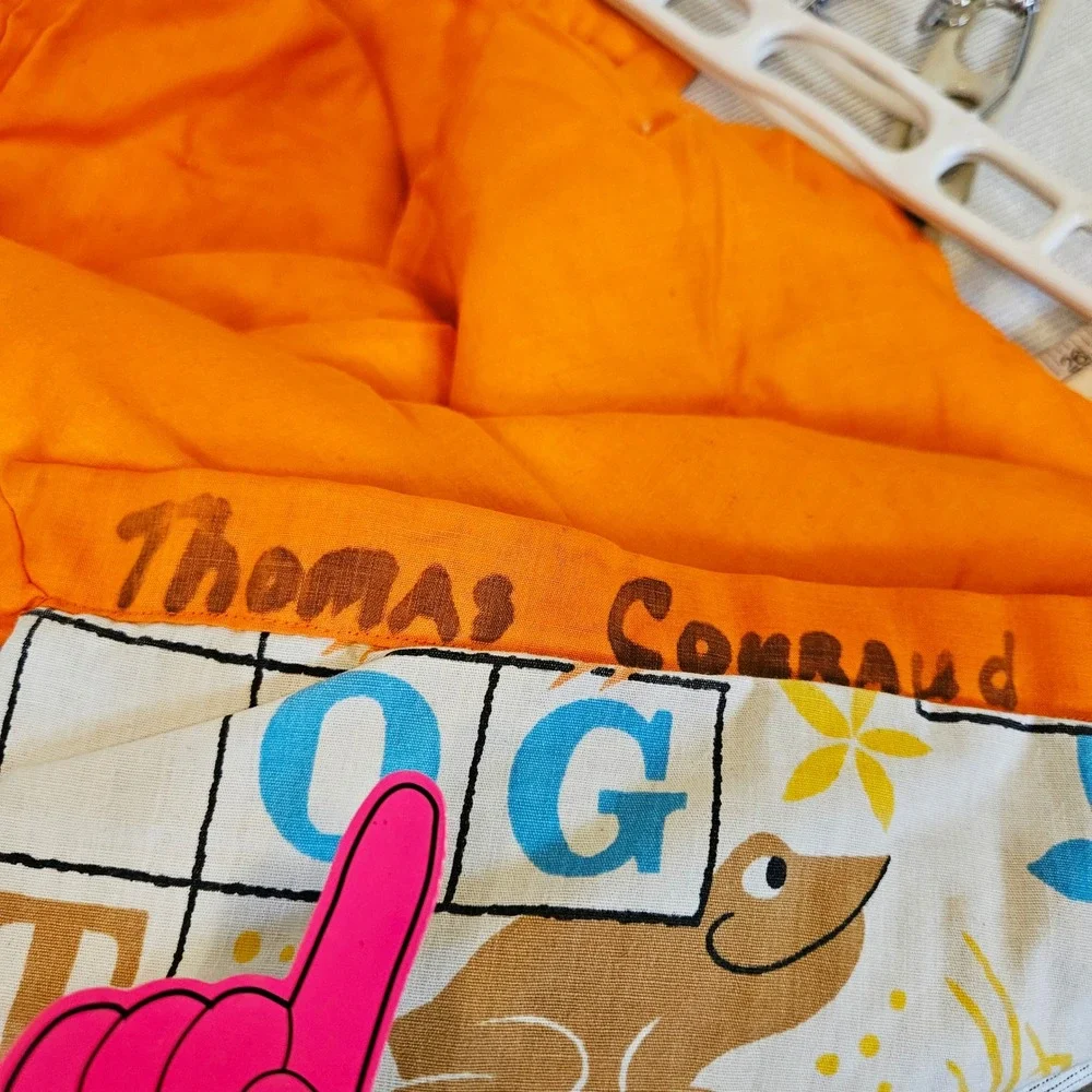 Vintage Animal Alphabet Crossword Quilted Baby Blanket Orange Trim 33x47